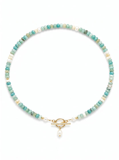 The Turquoise Bead Necklace - Gold