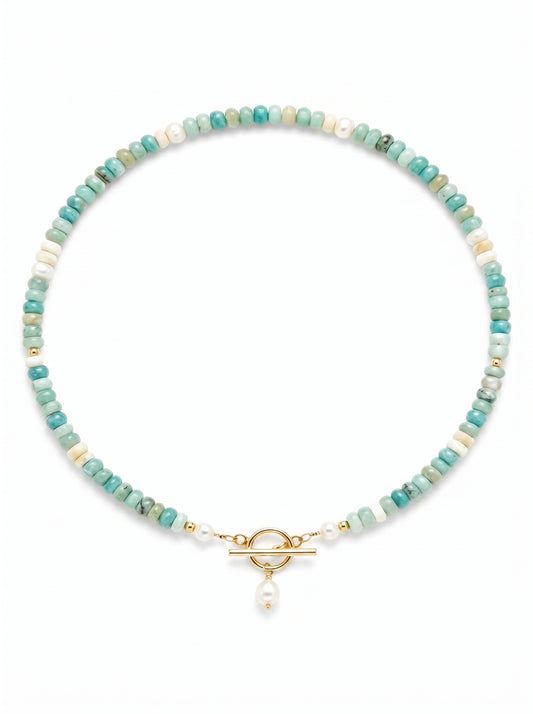 The Turquoise Bead Necklace - Gold