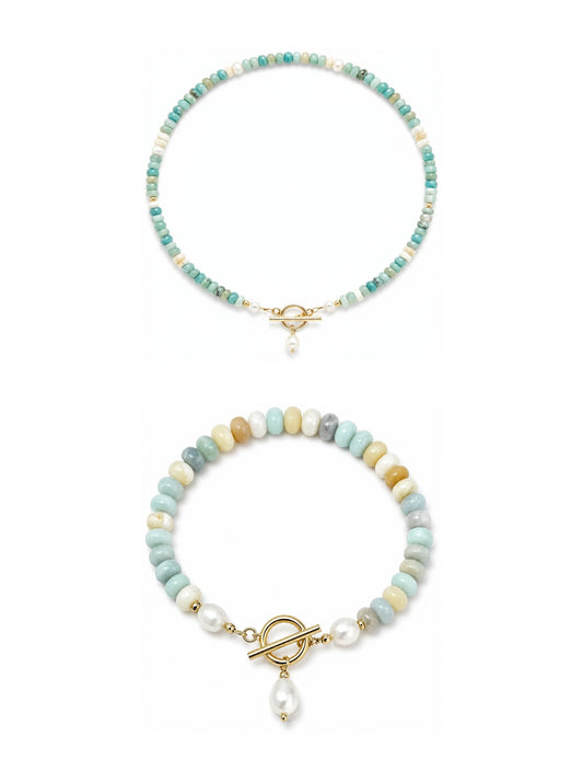The Turquoise Bead Set - Gold
