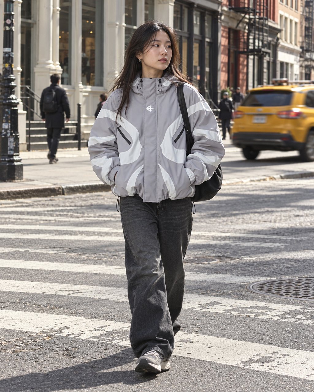 Silver windbreaker, worn in SoHo, New York
