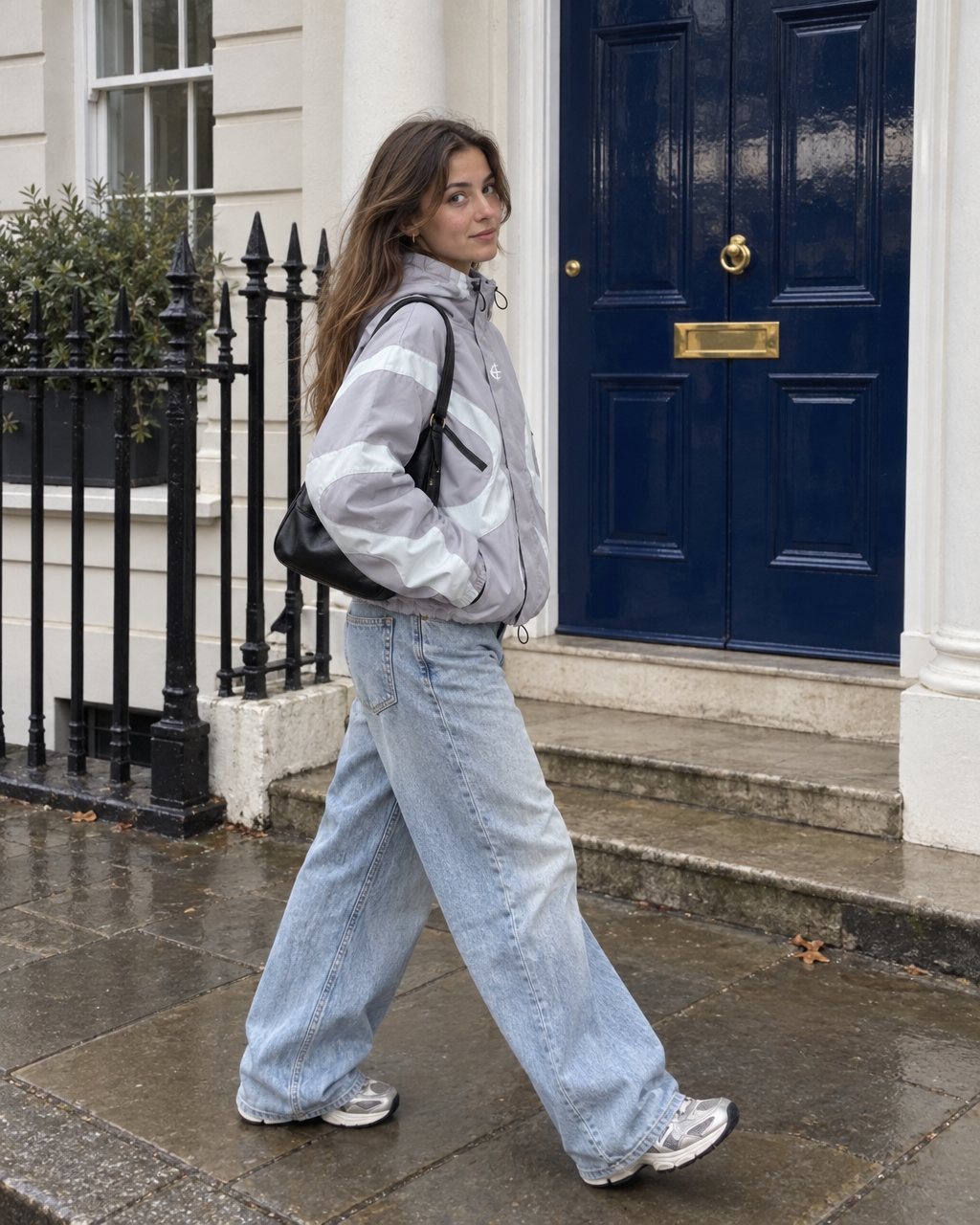 Silver windbreaker, worn in Marylebone, London